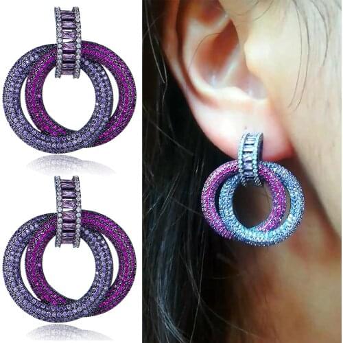 Missvikki Bridal Wedding Engagement Purple Pendant Earrings for Noble Luxury Women Bridal Wedding boucle d'oreille femme 2020