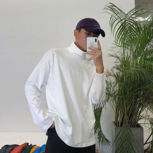 IEFB / mens and womens wear 2021 Autumn Solid Color all-match Long Sleeve High collar t-shirt for male simple tide 9Y1212