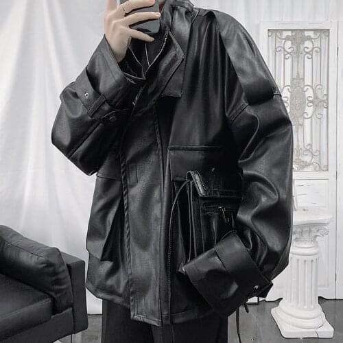 2021 Wide Type Loose Mens Baseball Pu Leather Coats Motorcycle Jackets Clothing Bomber Jacket Male Loose Faux Coat Windbreaker