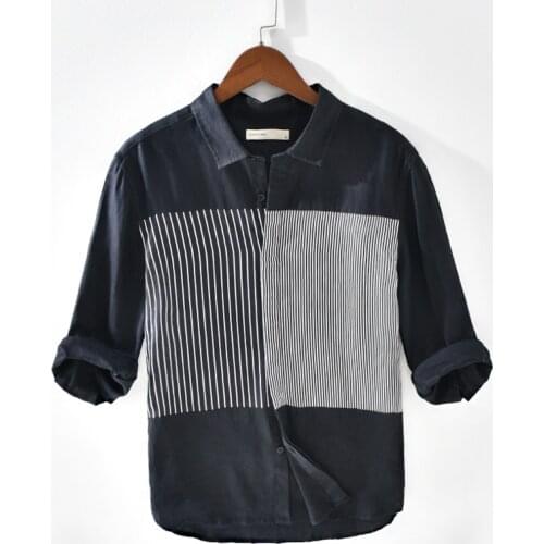 100%Linen Three Quarter Sleeve Striped Shirt Spring New Men Breathable Casual Classic Turn-down Collar Tops Male Clothes Y2455