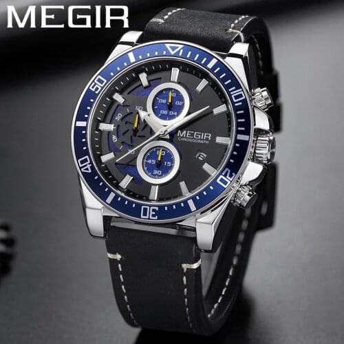 MEGIR Watch Men Waterproof Chronograph Military Male Clock Top Brand Luxury Genuine Leather Business Man Sport Wristwatch 2132
