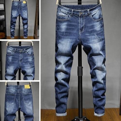 Mens jeans fashion casual small straight slim trend jeans mens new spring and autumn Korean version
