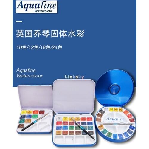 Daler Rowney Aquafine Watercolour ,10,12,18,24 Half Pans Travel Set, Brush, Palette,Rich, Free-flowing Transparent Colours