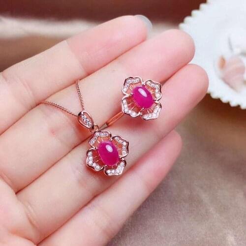 Real Natural Ruby jewelry set Natural Real Ruby925 sterling silver 1pc pendant,1pc ring