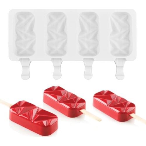 SJ 4Cell New Diamond Ice Cream Mold Silicone Moulds Freezer Popsicle-Maker DIY Homemade Ice Cube Tray Ice Cream Tools