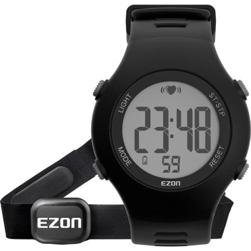 New EZON T037 Men Women Sports Wristwatch with Chest Strap Digital Heart Rate Monitor Hourly Chime Alarm 50 Meter Waterproof