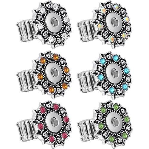 New Snap Jewelry Crystal Snap Button Ring Elastic Adjustable Rings 12mm DIY Party Ring Button Rings For Women