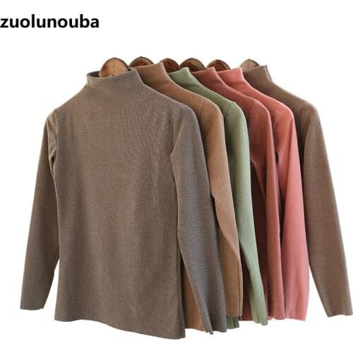 Cationic New Women Bottoming Tops Winter Half High Collar Style Comfortable And Warm Ladies T-shirt Plus Velvet Thick Pure Color