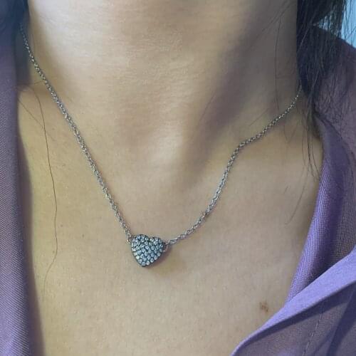 Simple Cute Micro Pave CZ Black Heart Pendant Necklace Trendy Zircon Gold Color Black Charm Steel Chain Choker Necklace Jewelry