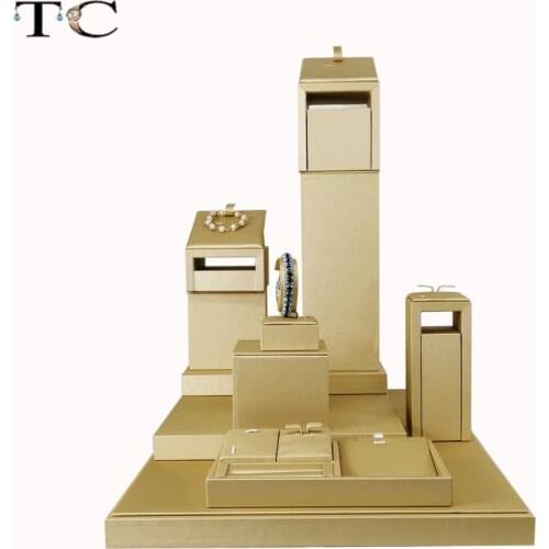 New Gold PU Ring Earring Necklace Bracelet Display Stand Jewelry Store Counter Shiowcase Kit Jewelry Display Stand