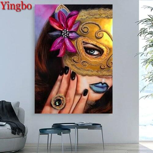Full Resin Square Diamond Painting flower mask woman Cross Stitch Kits 5D Diamond Embroidery Home Decoration Diamond Mosaic