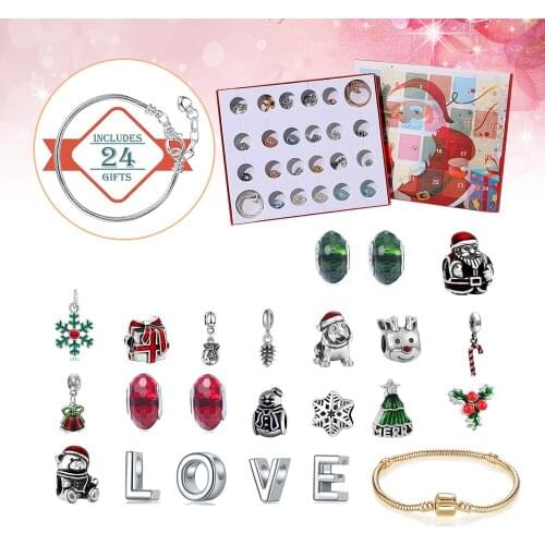 Merry Christmas Advent Charm Calendar with 24pcs Charms for DIY Bracelet Necklace Jewelry Making Kids Women Girl Gift Present 3