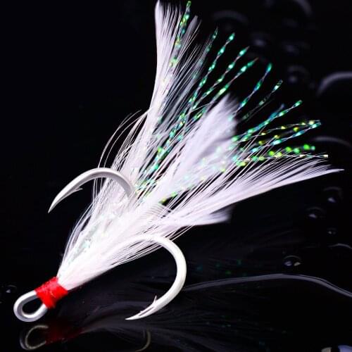 Feather Fishing Hooks 10pcs 2#-4#-6#-10# High Carbon Steel Treble Hooks with Feather Fishhooks Fishing Lure Tackle Accessories