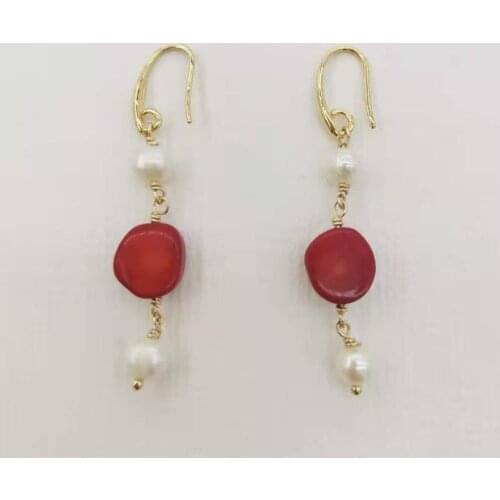 Coral Pearl Unique Earrings Dangle Natural Pendants Elegant Charms 14K Gold Filled Earrings For Women Jewelry Gift Trend