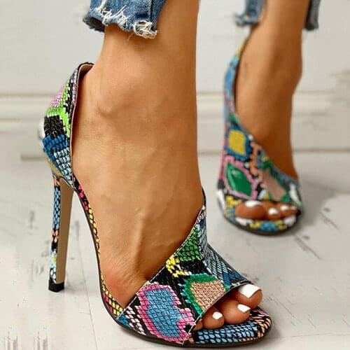 2021 Women Pumps New Shoes Sexy High Heels Ladies Party Stiletto & Enlargers Female Silver Wedding Snake Print Heels Zapatos