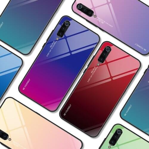 100pcs Gradient Colorful TPU Edge Hard Case Back Tempered Glass Anti-Scratch Cover For Xiaomi Note 9 Pro 9A 9S 8 8A 8T K30 10X
