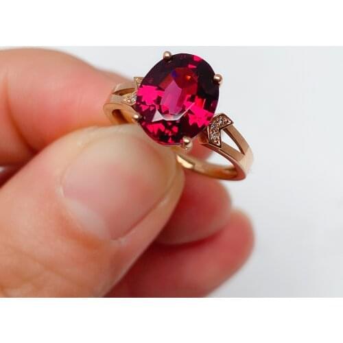 Xinyipeng real 18K rose gold with diamonds natural garnet ring fine wedding jewelry for women