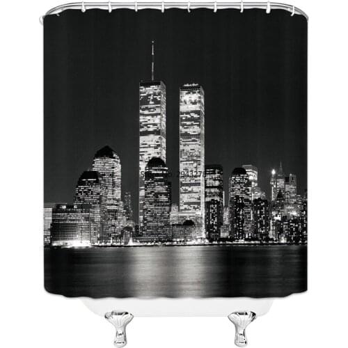 Cityscape Shower Curtain NYC Night Skyline Scenery View Artwork Picture Prints Polyester Fabric Bathroom Decor