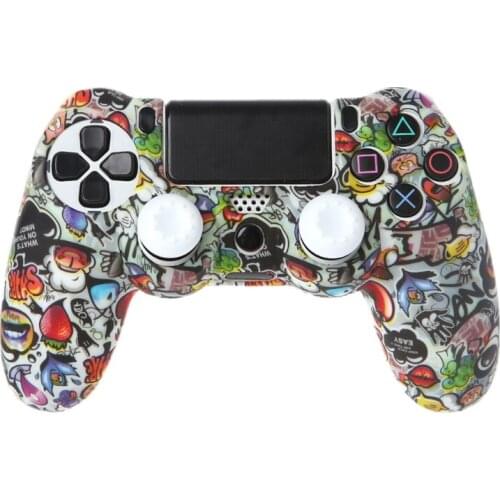 Gamepad Controller Protective Case Silicone Sleeve Guards + 2 Grip Caps For PS4