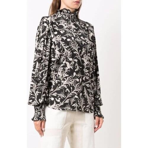 2021 French Autumn Clothes New Retro All-match Print Lantern Sleeve Shirt Loose Floral High Neck Shirt Women