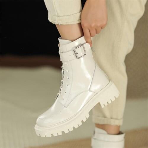 2021 Genuine Leather Women Boots Fur warm Boots Snow Boots Lace-up Platform Winter Boots white motorcycle boots womem shoes