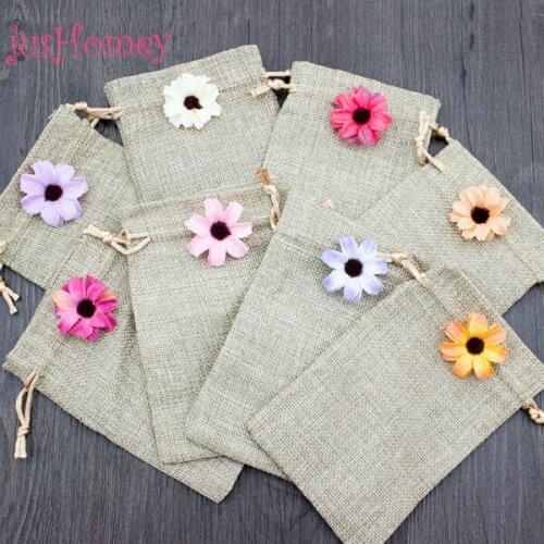 20pcs/lot Handmade 10x15cm Rustic Natural Burlap Gift Bags Vintage Drawstring Hessian Party Favor Pouches Wedding Decoration