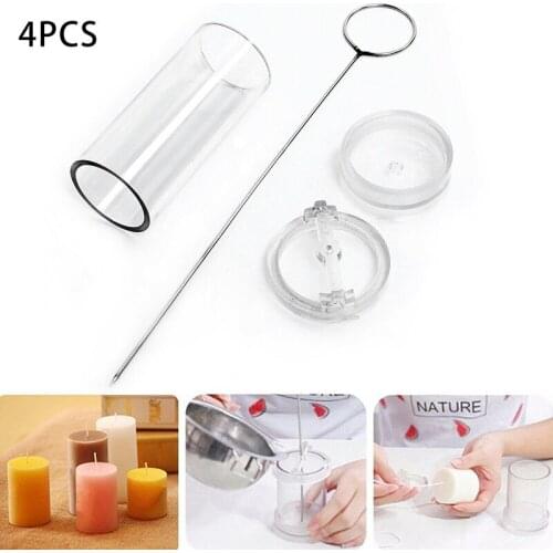 4PCS DIY Candle Making Mould Reusable Clear Plastic Сylinder Candle Casting Mold with Steel Lid Home Craft Decor Molds Tool