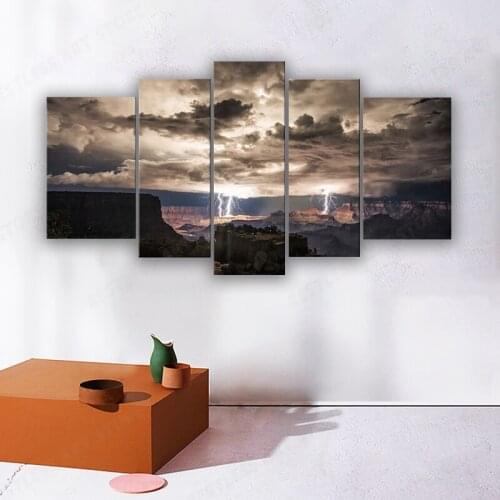 5 Piece Wall Art Painting Lightning Strikes in The Grand Canyon Dark Cloud Pictures Prints On Canvas Landscape The Picture Decor