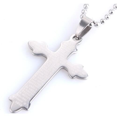 Free shipping silver color carving cross Holy Bible 316L Stainless Steel pendant necklaces bead chain for men women wholesale