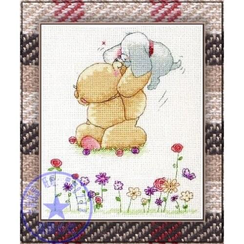 Free delivery Top Quality popular counted cross stitch kit forever friends bear kiss dog doggy puppy
