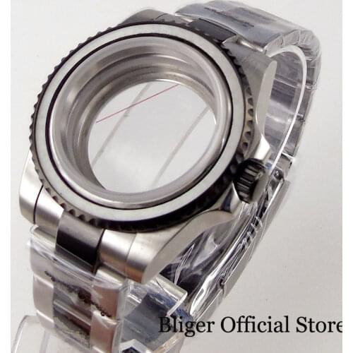 BLIGER Two Tone Black Silver Watch Case fit NH35A NH36A MIYOTA 8215 821A 8205 Oyster Band Unidirectional Bezel Seeing Glass Back