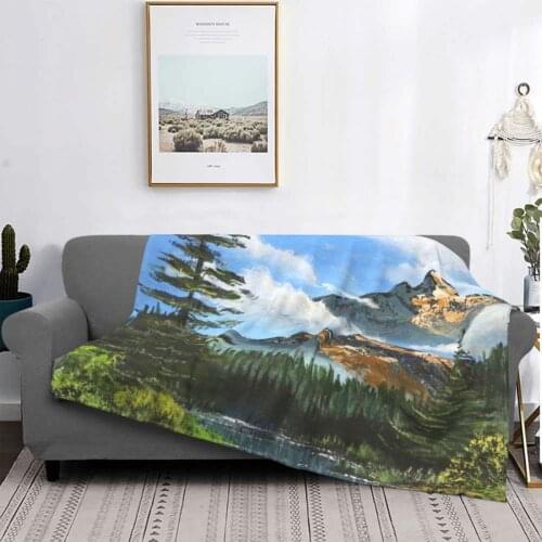 Bob Ross Landscape Mountain Art Camping Blankets Flannel Backpacking Lightweight Throw Blankets for Bedding Office Bedspreads