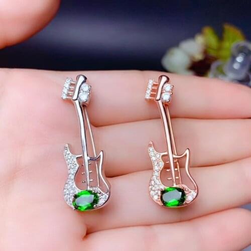 Natural diopside brooch,Guitar , Two uses .fashion, natural gem store 925 silver