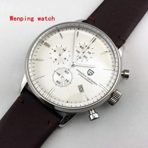 Fashion famous design brand Pagani 43mm White Dial Chronograph Japanese Quartz Mens classic Multi-function watch gift
