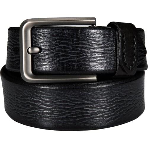 Black Pin Buckle Belt for Men Single Prong Genuine Cow Leather Strap Male Retro Waist Belt for Jeans Party Hole Punch Barry.Wang