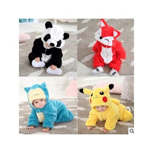 Baby Rompers Winter Warm overalls Cartoon Animals Hoody Fox Mouse Panda Fox Coral Fleece jumpsuit Newborn baby boy bebe