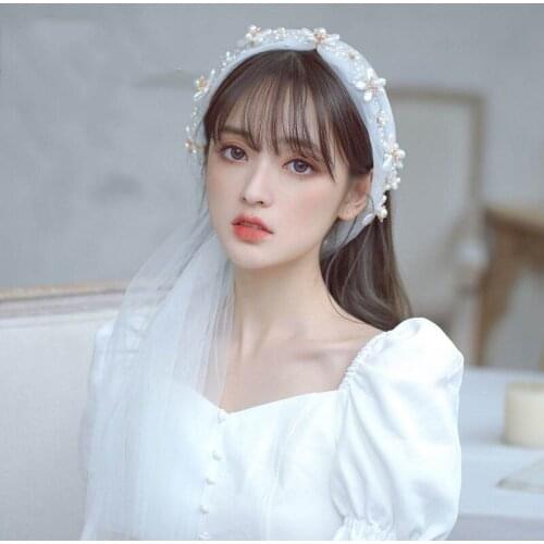 NiuShuya Bride Fairy Veil Hairband Silk Yarn Pearl Long Veil Photo Wedding Dress Headdress Hair Accessories
