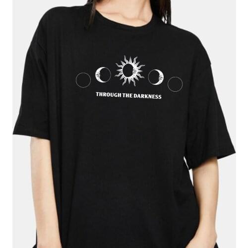 Skull Moon Phases Gothic T Shirt Summer Fashion Oversized Women T-shirts Goth Tops Streetwear Tshirts Clothing Grunge Clothes