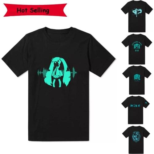Hot Anime Vocaloid Miku Cosplay Costumes Black T-Shirt Brand Clothing Men O-Neck Active T Shirt Short Sleeve Women 3D Print Tops