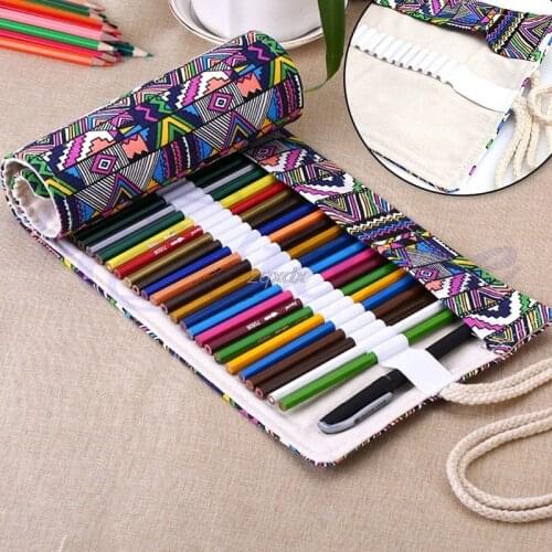 New 36/48/72 Holes Canvas Wrap Roll Up Pencil Pen Bag Holder Case Storage Pouch Drop ship Dropshipping