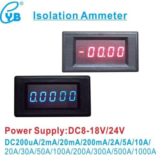 YB5145AI DC Isolated Current Meter Amp Panel Meter 0.4'' LED Digital Ampere Meter DC 200uA 2mA 20mA 200mA 10A 50A 100A 300A 500A