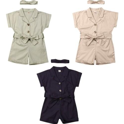 2-7Years Toddler Kids Baby Girls Clothes Bowknot Belt Romper Jumpsuit Bodysuit Outfit Set