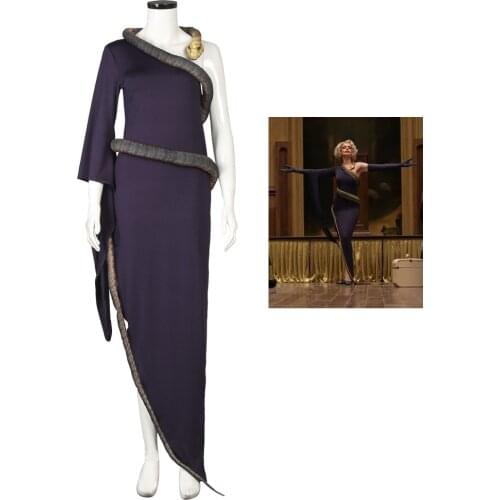 Movie The Witches Grand High Witch Cosplay Dresses Anne Hathaway Scary Purple Dress with Fake Snake Around Halloween Costumes