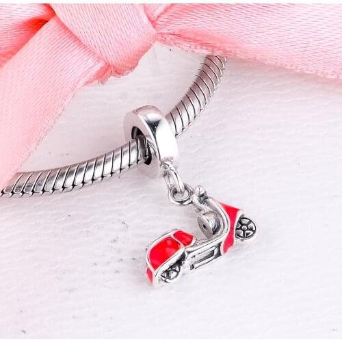 Red Scooter Dangle Charm 925 Sterling Silver Beads for Jewelry Making Fit Charms Bracelets DIY 02W258