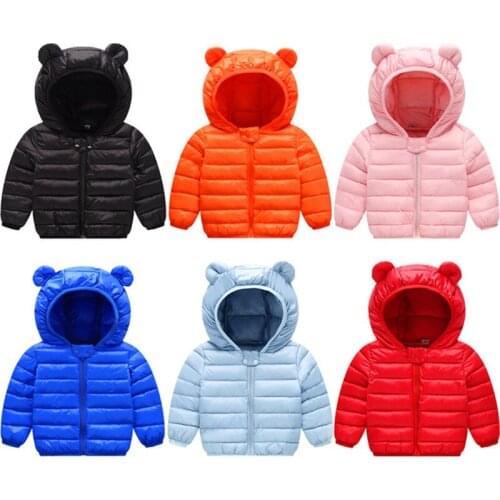 Cute baby girls Light down coats kids boys jacket with ear Kawaii hoodie clothes infant childrens clothes Fashion coat for boy