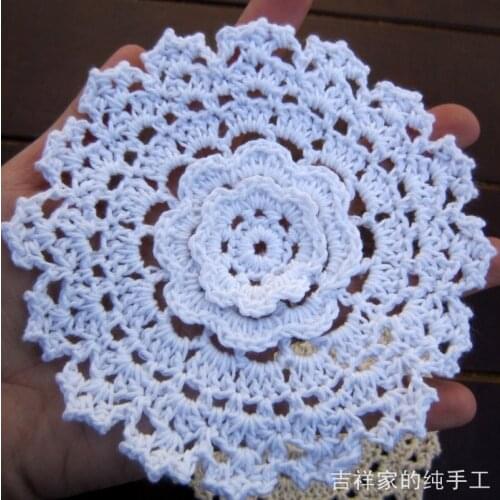 RU style fasion 3D white flower lace felt crochet coasters vase mat 100% cotton vintage decoration round pad crochet doilies