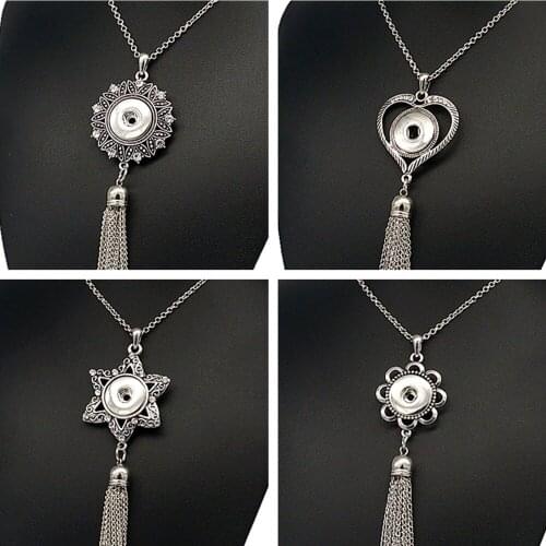 Fashion trendy Rhinestone Heart/Flower Tassels pendant snap necklace 60cm snap jewelry wholesale DJ0159
