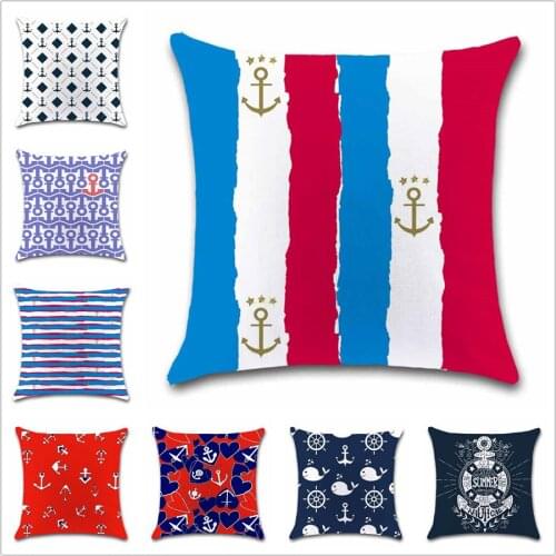 Ocean sea blue red geometric Anchor Marine Cushion Cover Decorative Home sofa shop restaurant chair seat white pillowcase gift