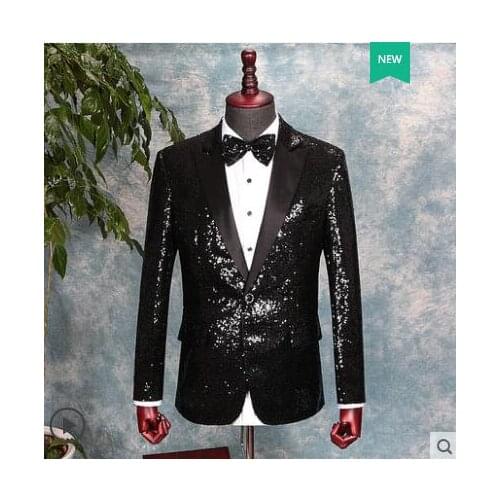 Black silver clothes men suits designs homme terno stage costumes for singers jacket men sequins blazer dance star style dress