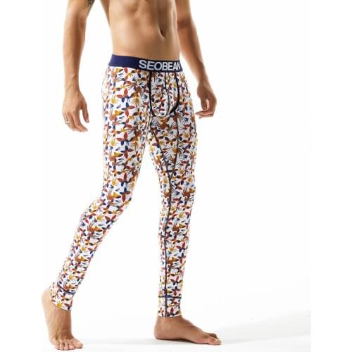 Mens long underwear Fashion reactive printing Color butterfly mens long pants Mens long pants winter underwear men